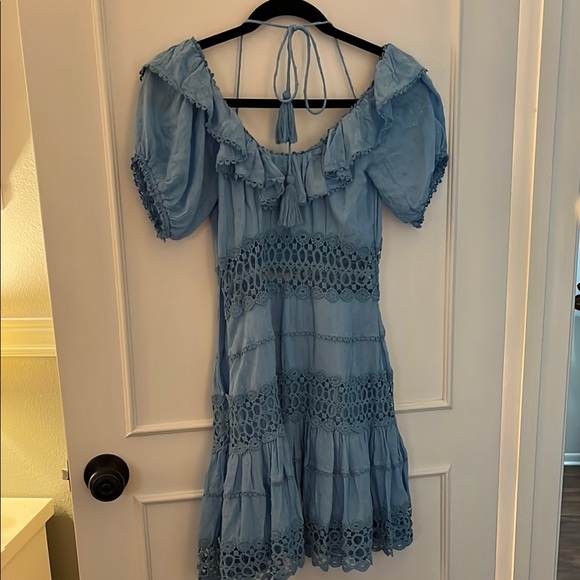 Free People Blue Ruffled Lace Mini Sundress - Picture 3 of 6